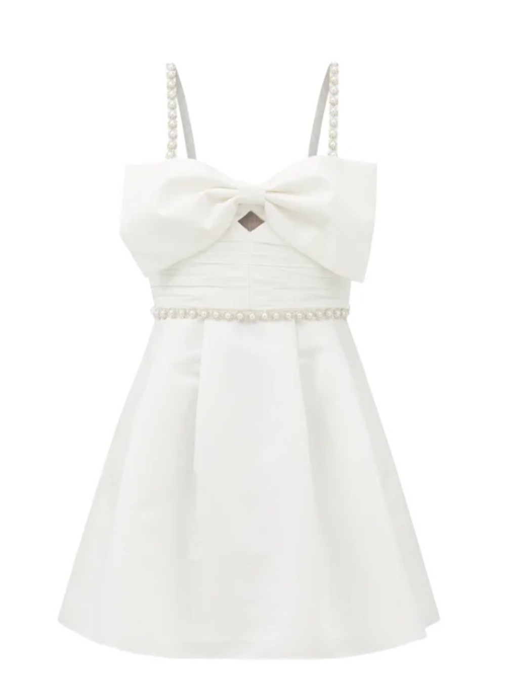 NWT Self-Portrait White Bow Front Embellished Strap Taffeta Mini Dress | Sz 8